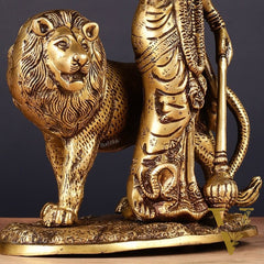 Brass Standing Durga Lion eight Armed Idol - 10.5"