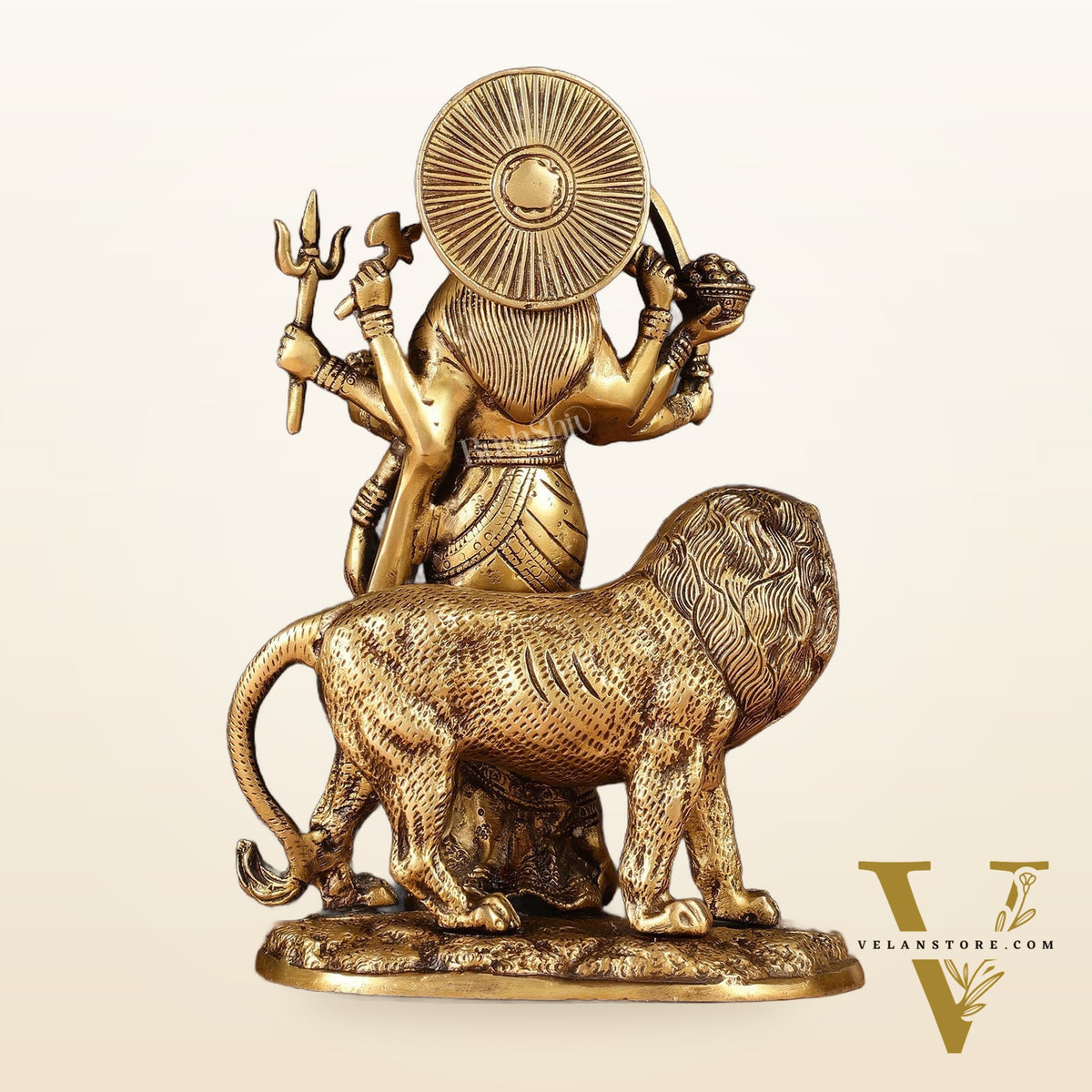 Brass Standing Durga Lion eight Armed Idol - 10.5"