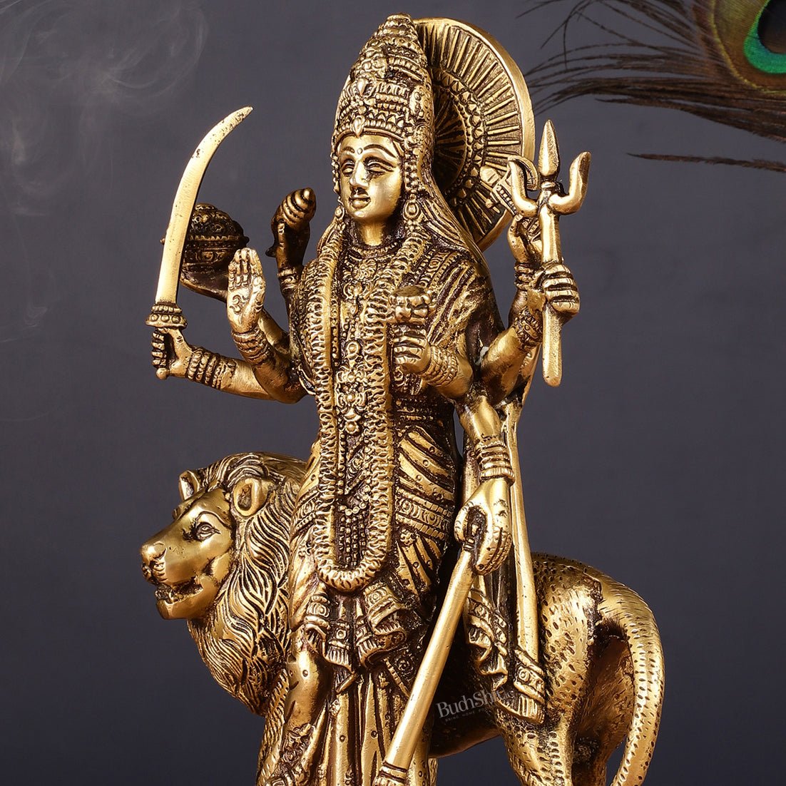 Brass Standing Durga Lion eight Armed Idol - 10.5"