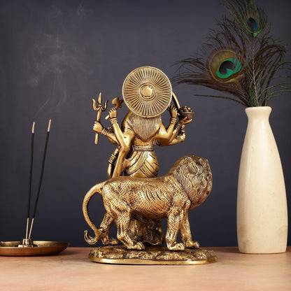Brass Standing Durga Lion eight Armed Idol - 10.5"