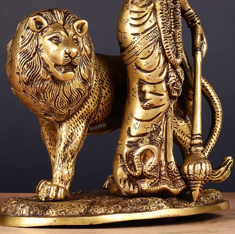 Brass Standing Durga Lion eight Armed Idol - 10.5"