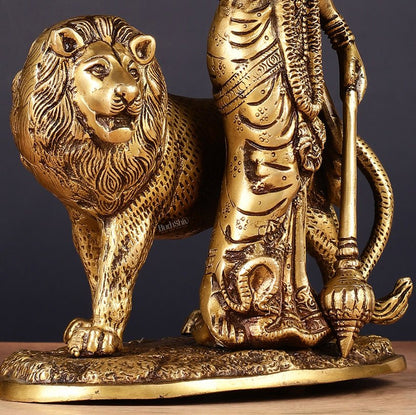 Brass Standing Durga Lion eight Armed Idol - 10.5"