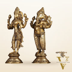 Brass Standing Ganesh Lakshmi Idol Set 10"