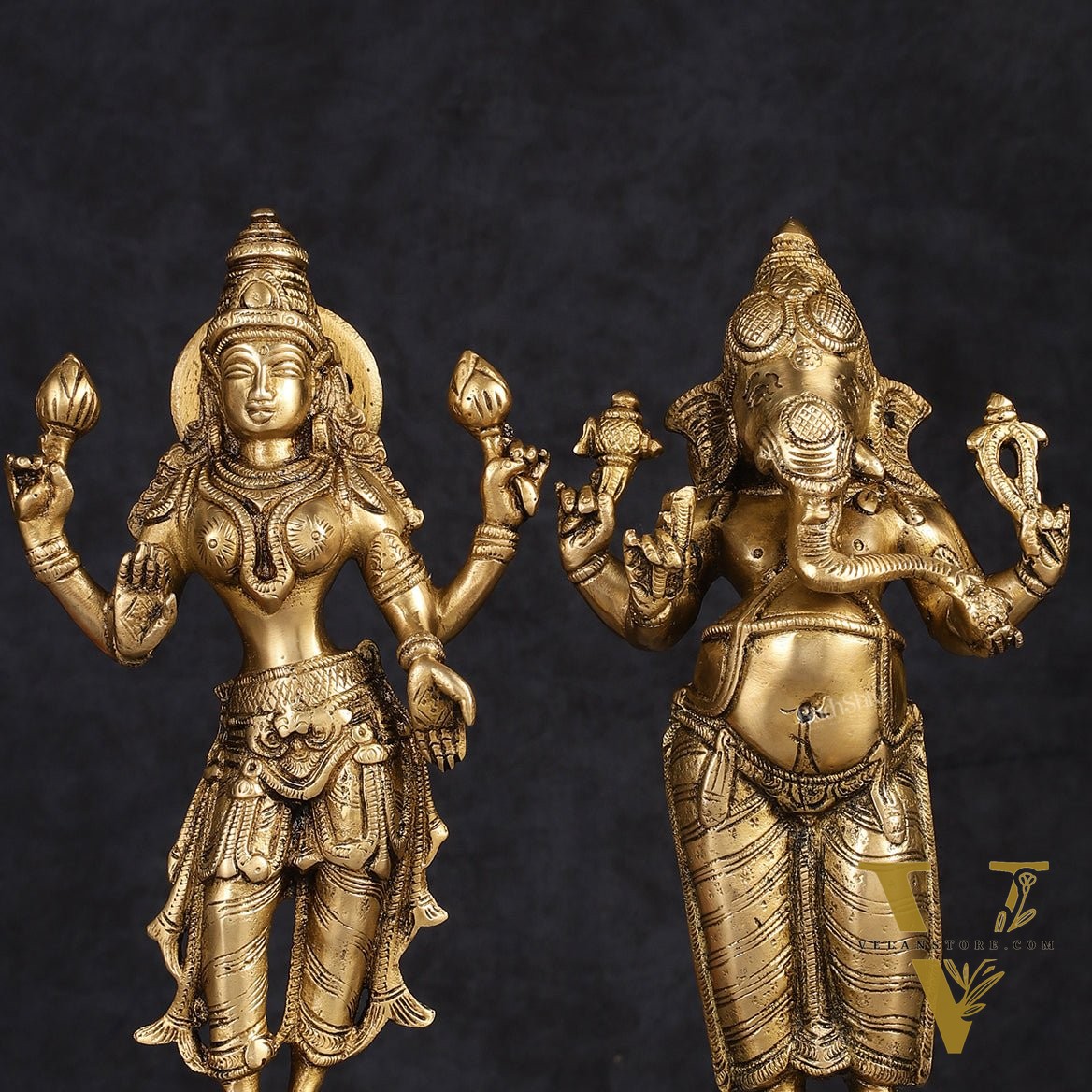 Brass Standing Ganesh Lakshmi Idol Set 10"