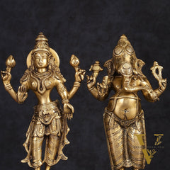 Brass Standing Ganesh Lakshmi Idol Set 10"