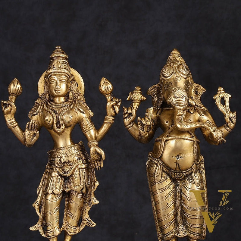 Brass Standing Ganesh Lakshmi Idol Set 10"