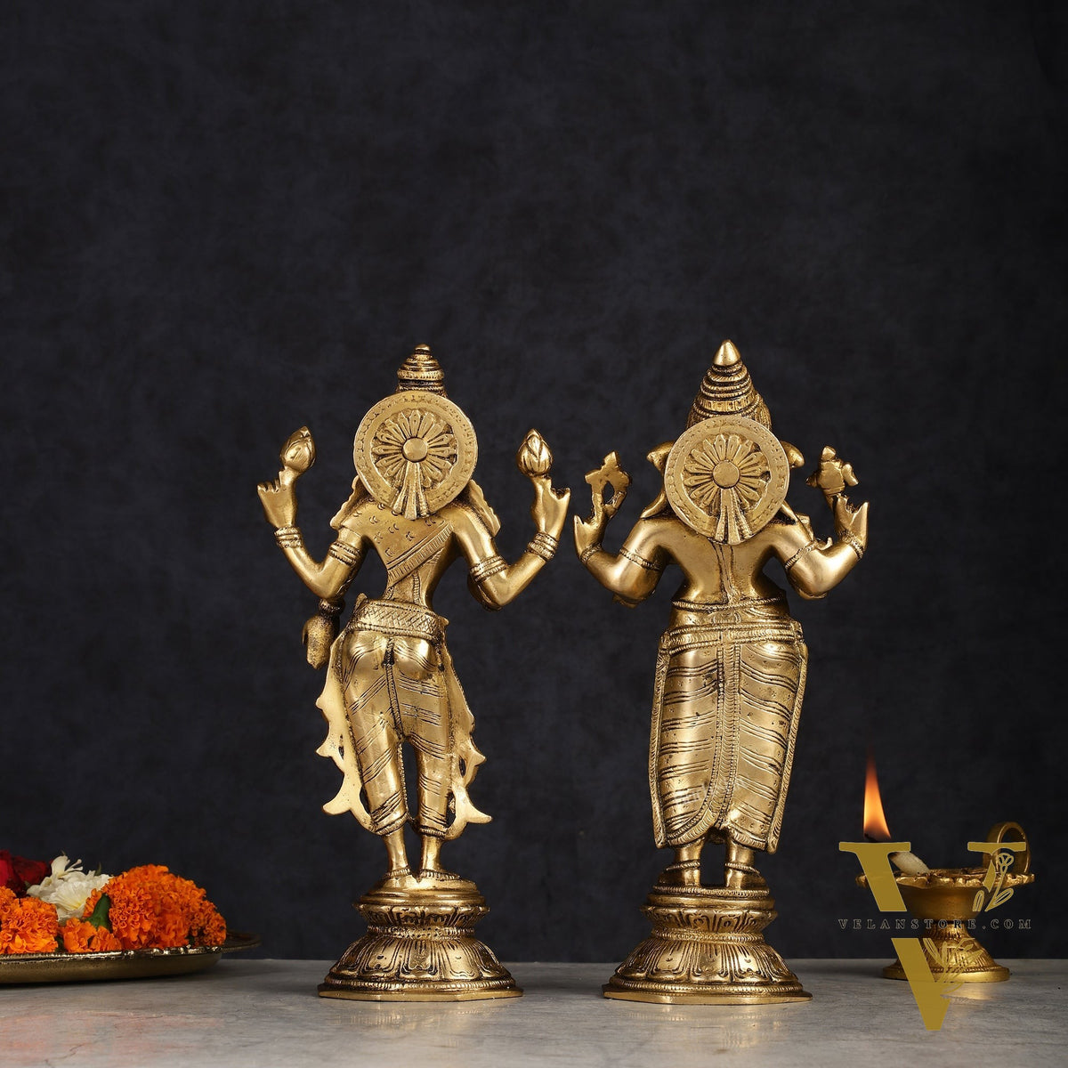 Brass Standing Ganesh Lakshmi Idol Set 10"