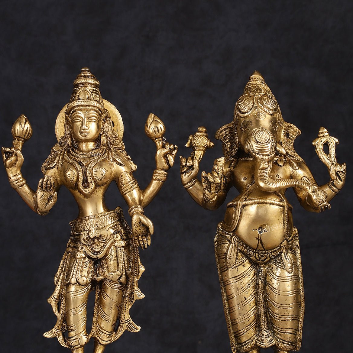 Brass Standing Ganesh Lakshmi Idol Set 10"
