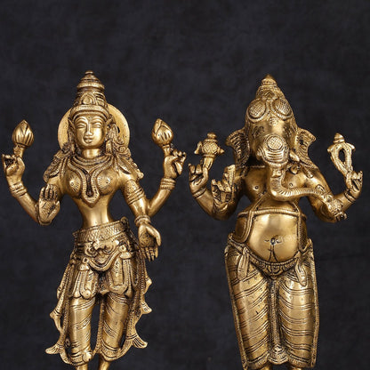 Brass Standing Ganesh Lakshmi Idol Set 10"