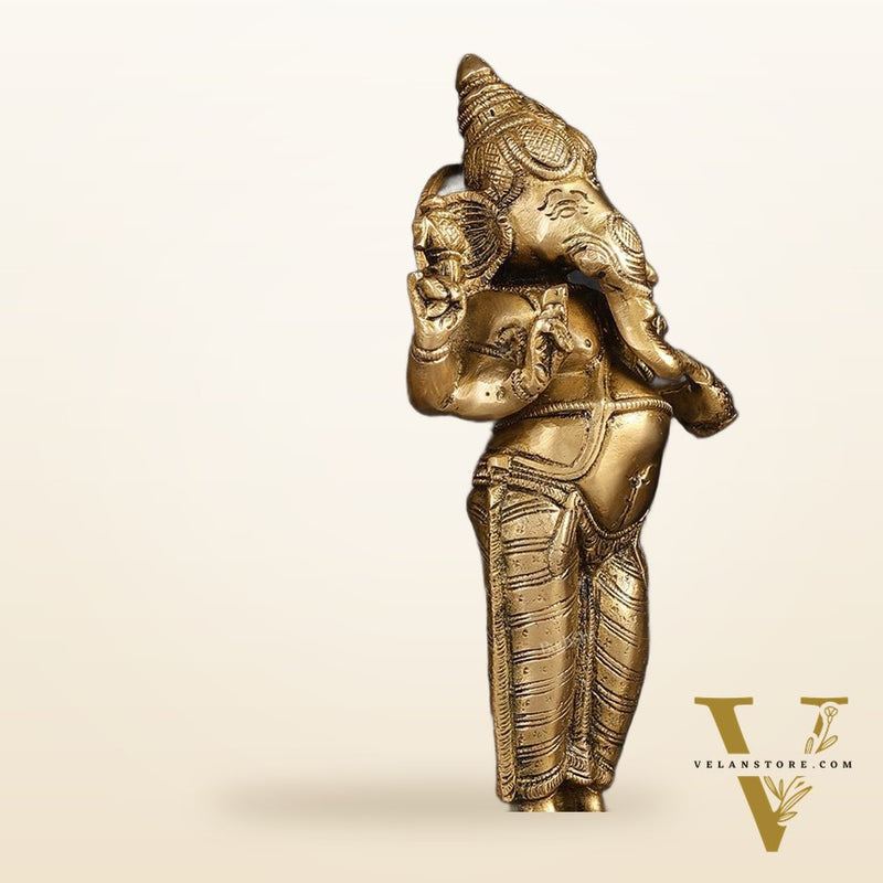 Brass Standing Ganesh Lakshmi Saraswati Idol Set 10"