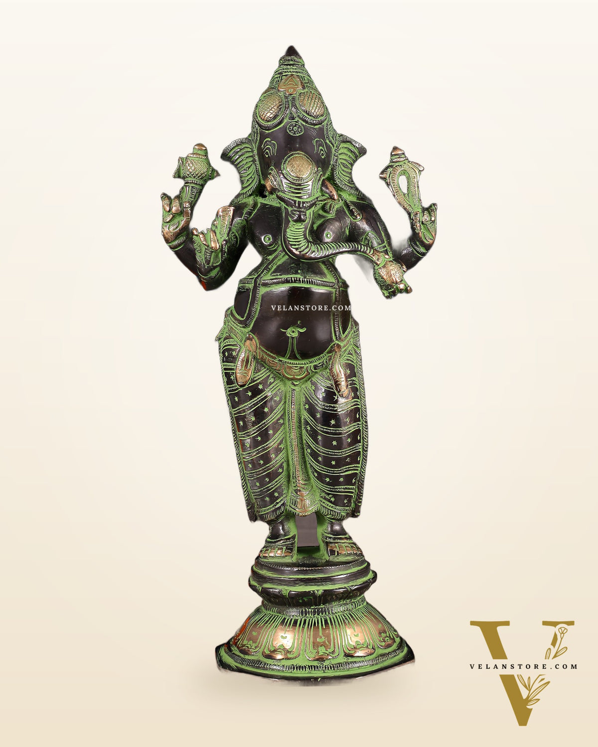 Brass Standing Ganesha Idol 10" black and green