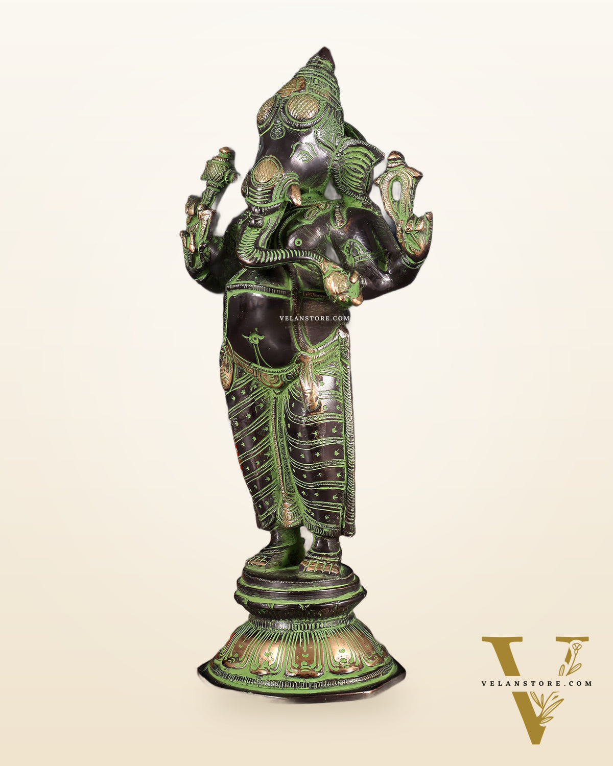 Brass Standing Ganesha Idol 10" black and green