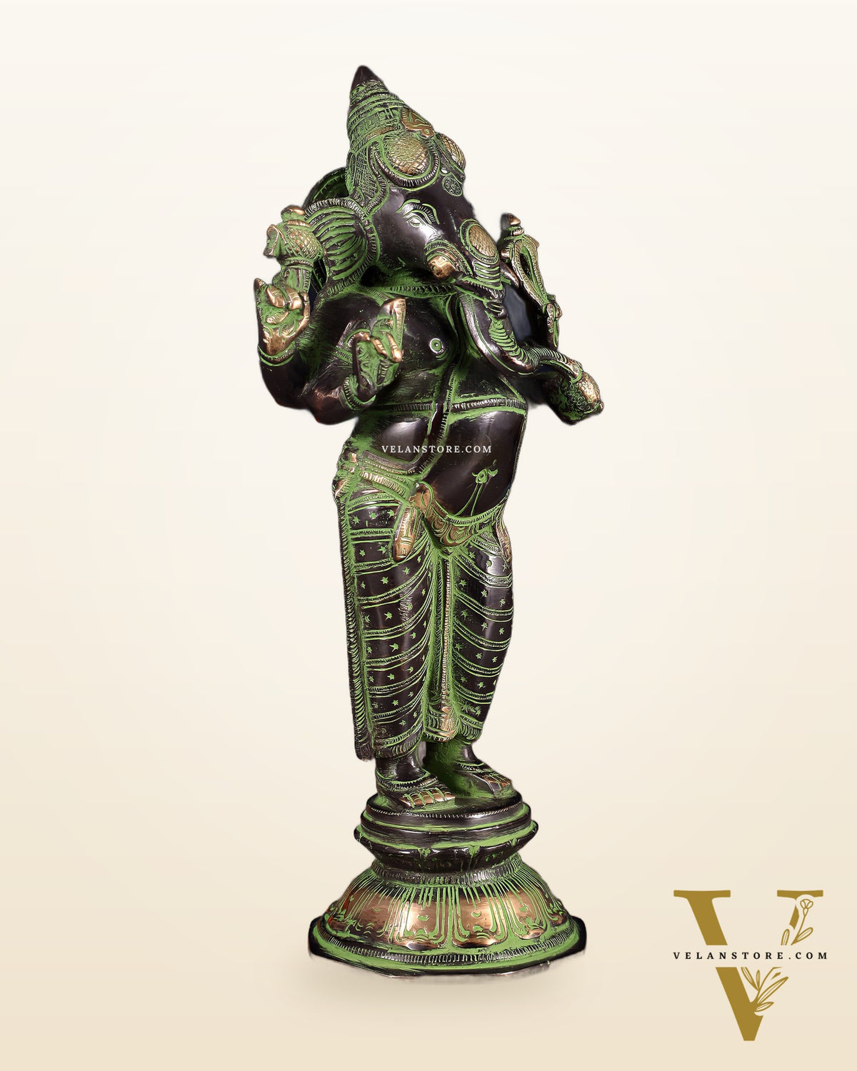 Brass Standing Ganesha Idol 10" black and green