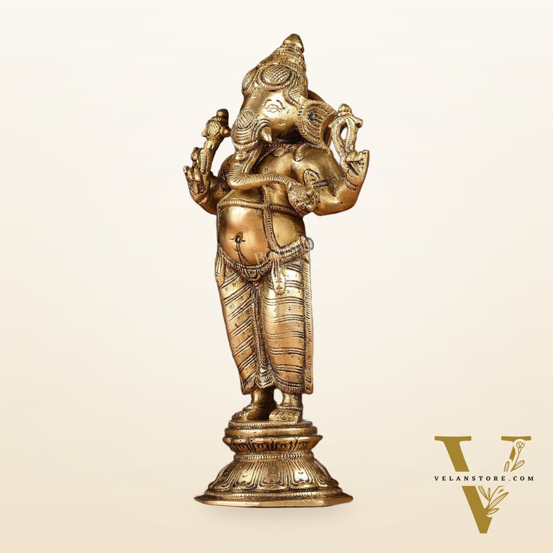 Brass Standing Ganesha Idol 10"