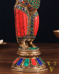 Brass Standing Ganesha Idol 10" with stonework