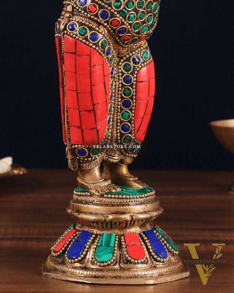 Brass Standing Ganesha Idol 10" with stonework
