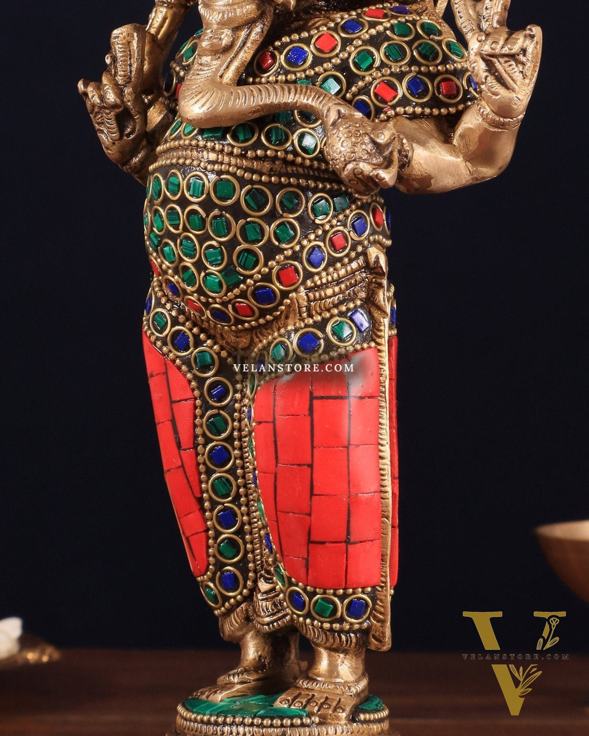 Brass Standing Ganesha Idol 10" with stonework