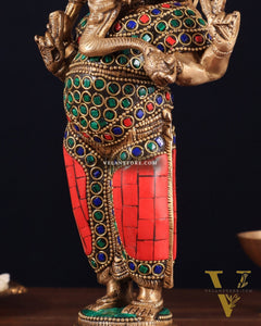 Brass Standing Ganesha Idol 10" with stonework