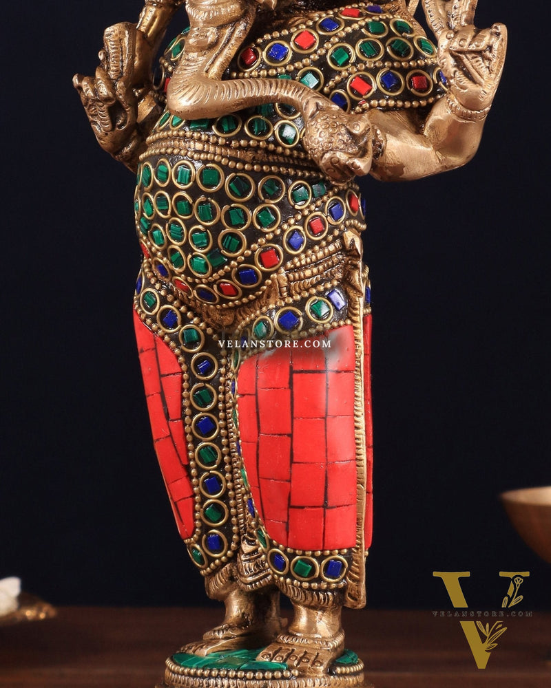 Brass Standing Ganesha Idol 10" with stonework