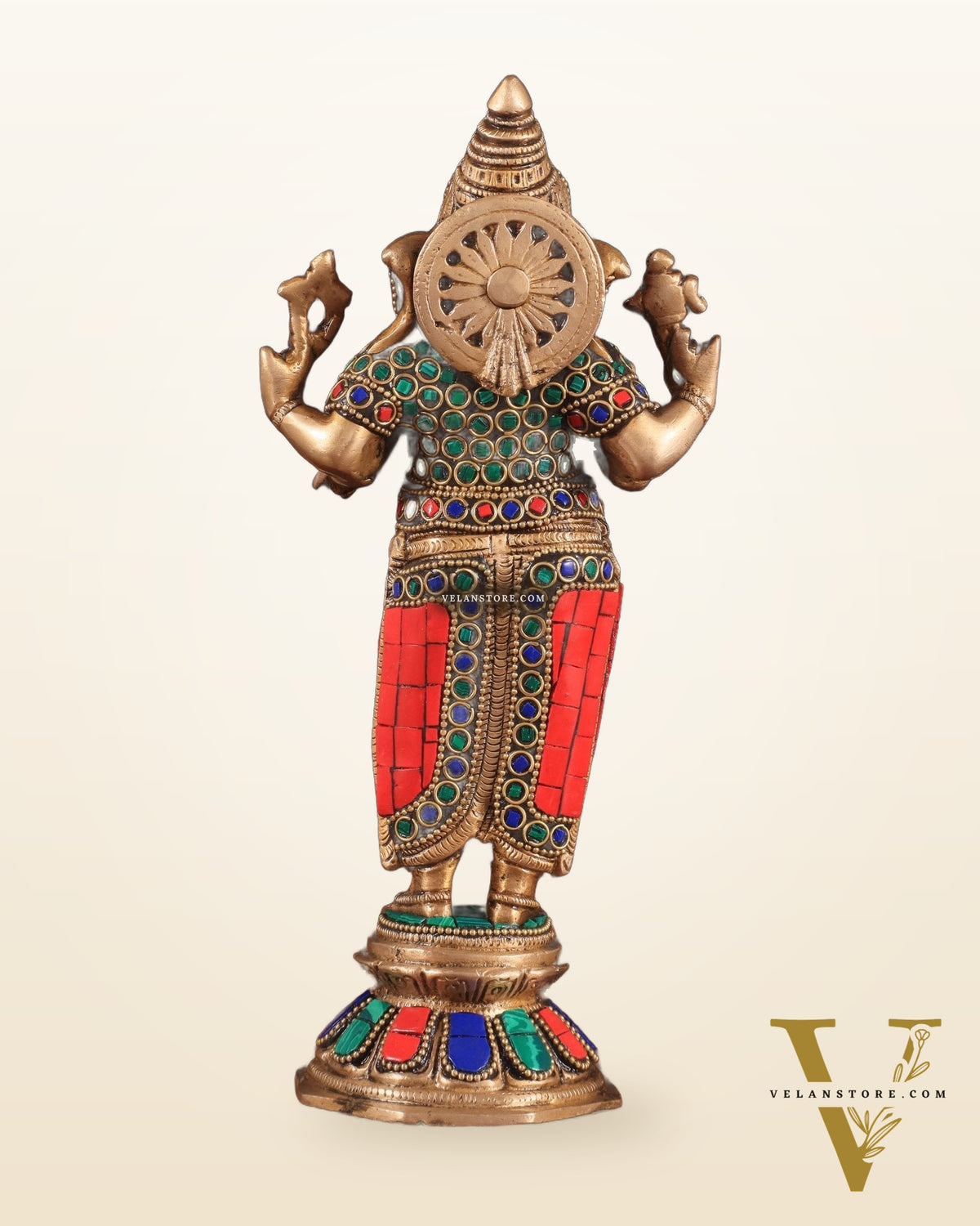 Brass Standing Ganesha Idol 10" with stonework