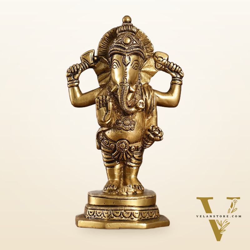 Brass Standing Ganesha Idol | Height 6.5 inch