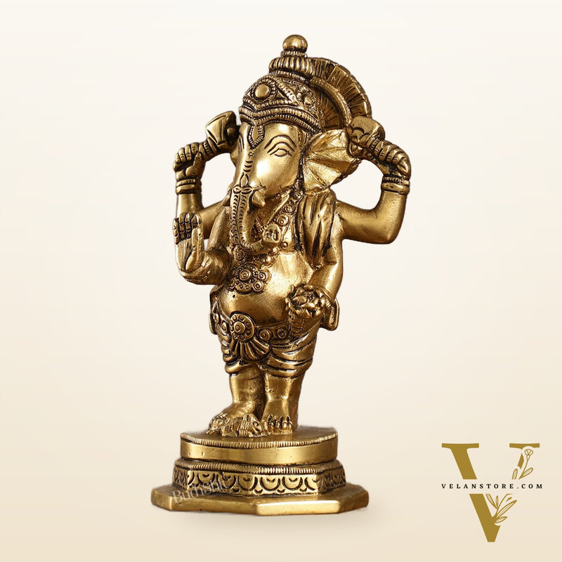 Brass Standing Ganesha Idol | Height 6.5 inch