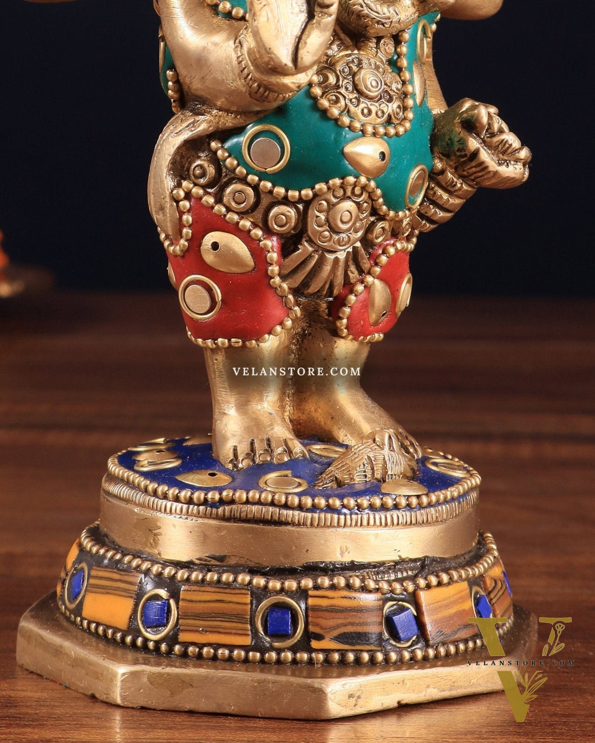 Brass Standing Ganesha Idol | Height 6.5 inch with stonework