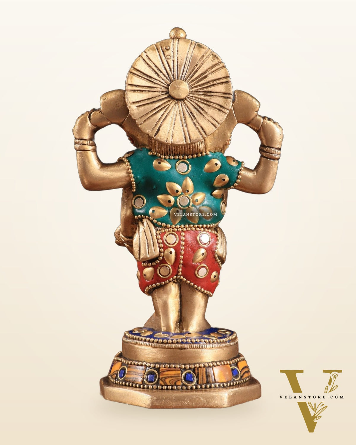 Brass Standing Ganesha Idol | Height 6.5 inch with stonework