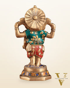 Brass Standing Ganesha Idol | Height 6.5 inch with stonework