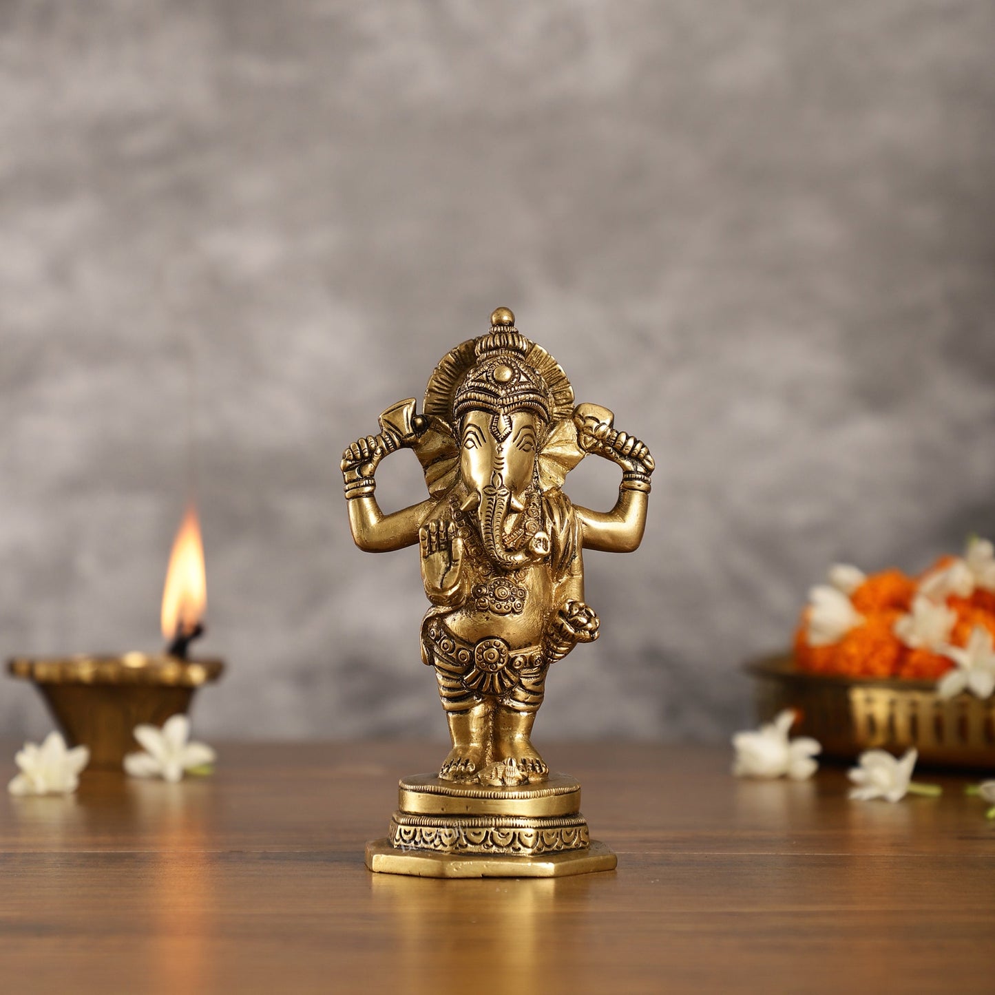 Brass Standing Ganesha Idol | Height 6.5 inch