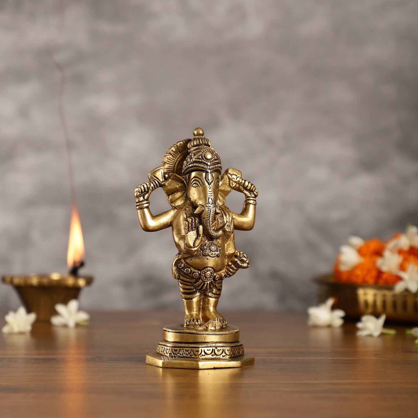 Brass Standing Ganesha Idol | Height 6.5 inch