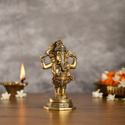 Brass Standing Ganesha Idol | Height 6.5 inch