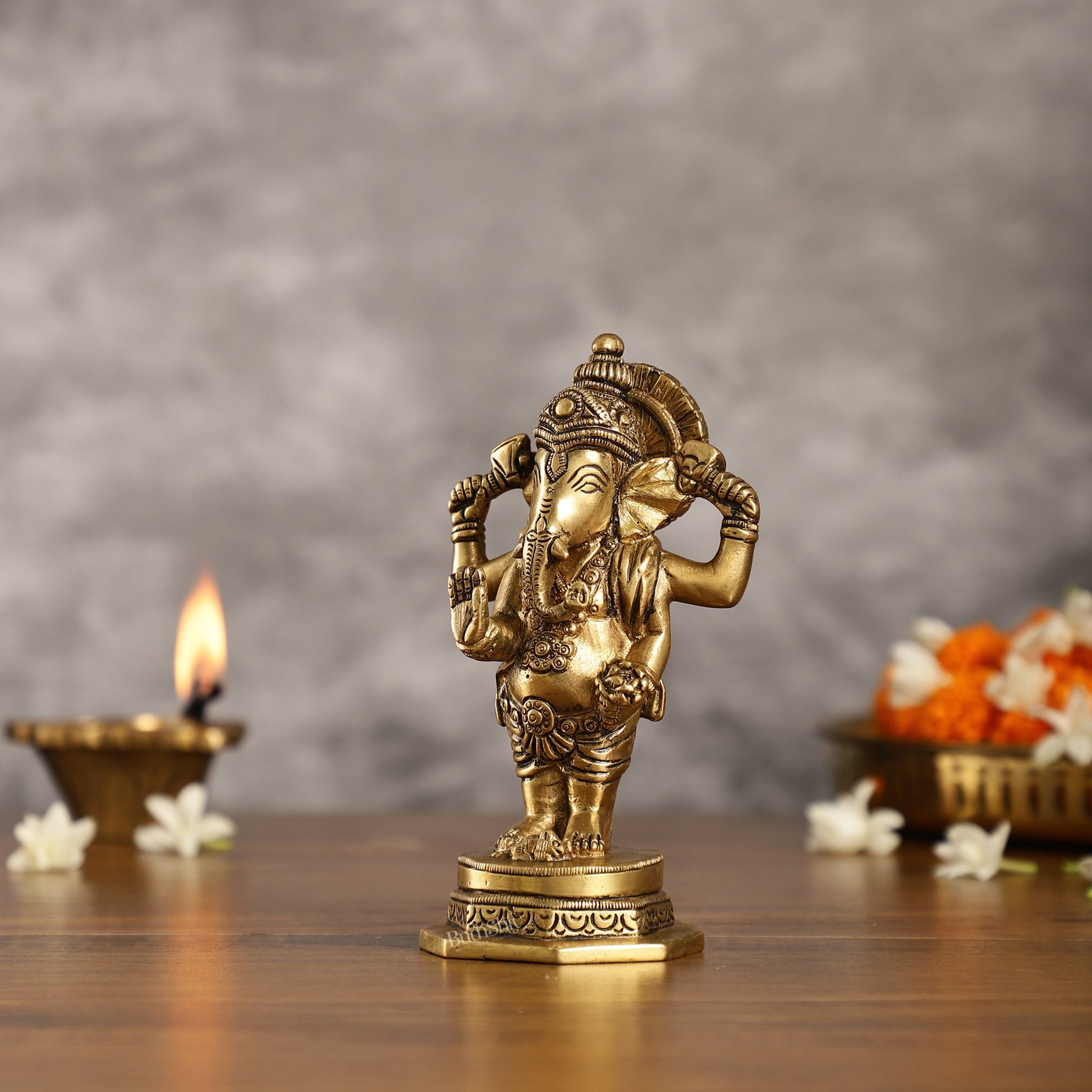 Brass Standing Ganesha Idol | Height 6.5 inch