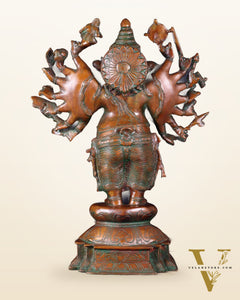 Brass Standing Ganesha Statue with Sixteen Arms - 19" veer ganapathy sculpture