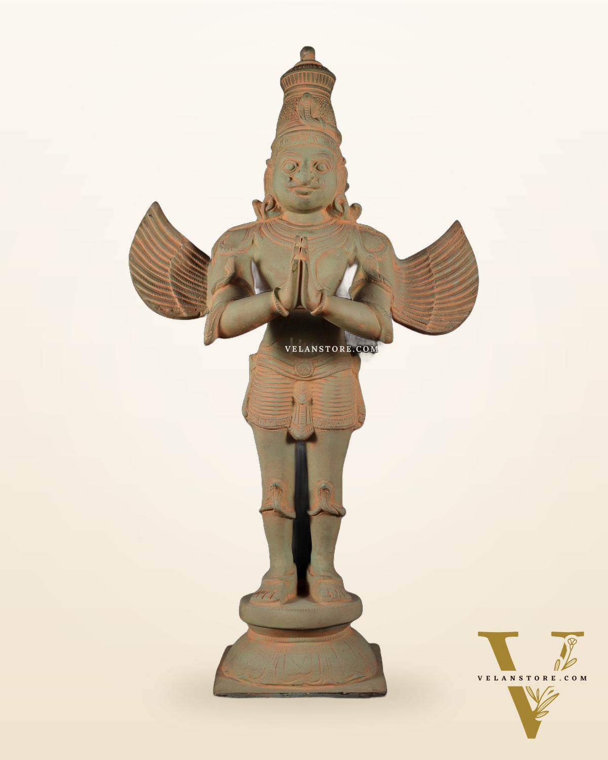 Brass Standing Garuda Dev Statue - 22 Inch Green sand patina