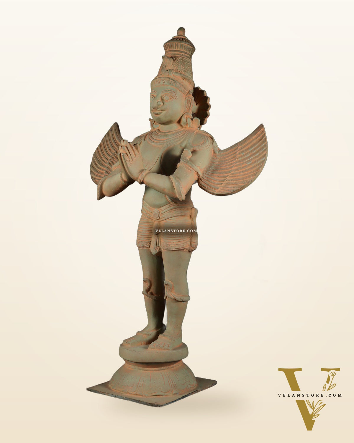 Brass Standing Garuda Dev Statue - 22 Inch Green sand patina
