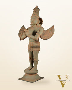 Brass Standing Garuda Dev Statue - 22 Inch Green sand patina