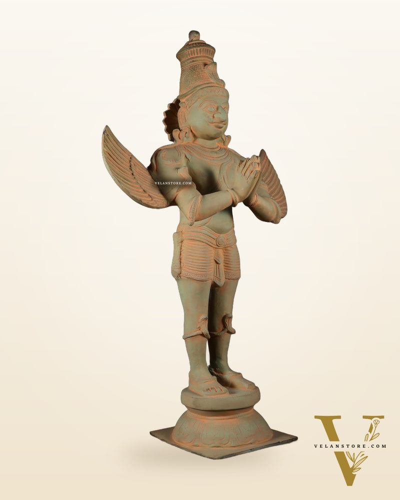 Brass Standing Garuda Dev Statue - 22 Inch Green sand patina