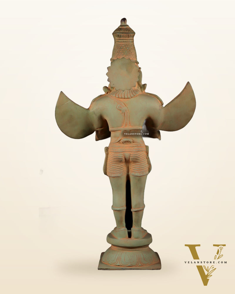 Brass Standing Garuda Dev Statue - 22 Inch Green sand patina