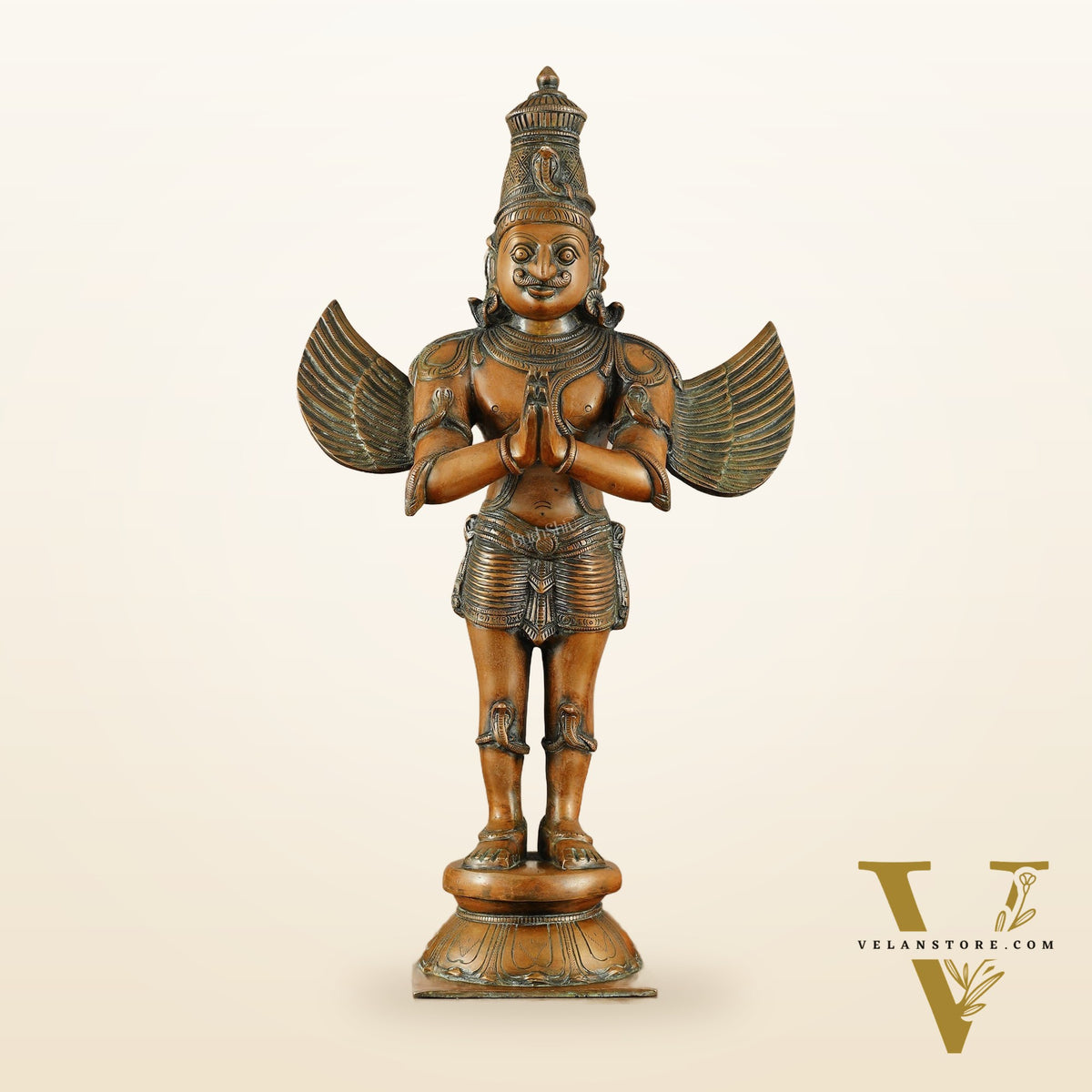 Brass Standing Garuda Dev Statue - 22 Inch Vintage Bronze tone
