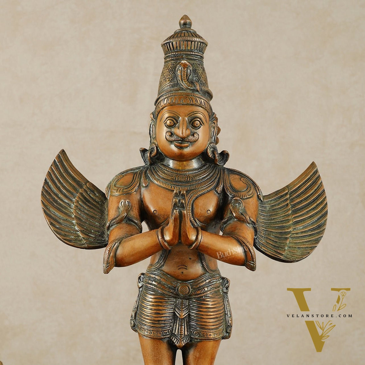 Brass Standing Garuda Dev Statue - 22 Inch Vintage Bronze tone