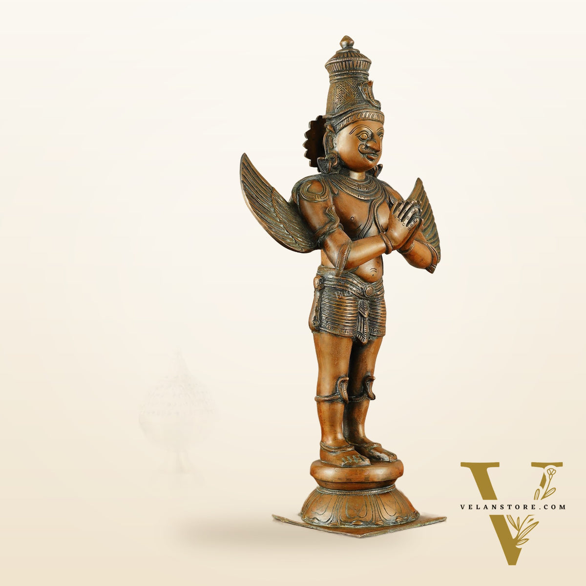 Brass Standing Garuda Dev Statue - 22 Inch Vintage Bronze tone