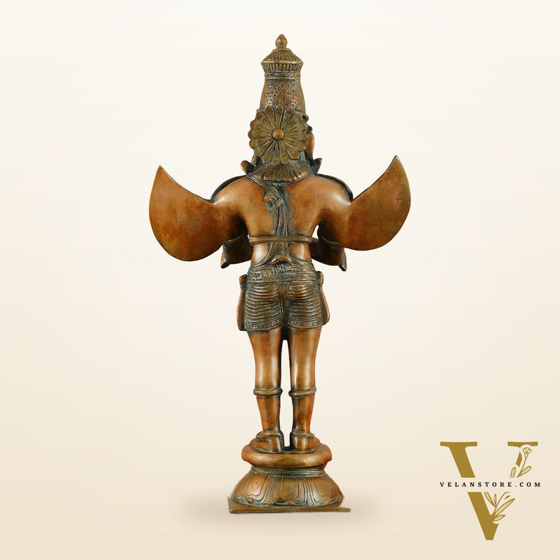 Brass Standing Garuda Dev Statue - 22 Inch Vintage Bronze tone