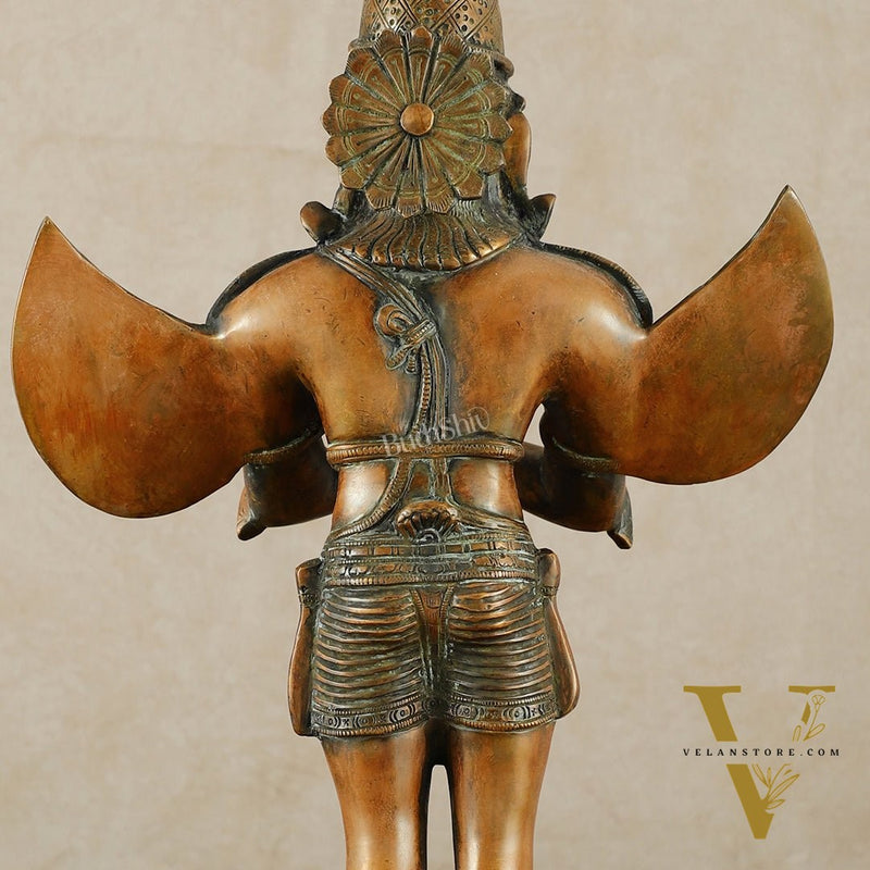 Brass Standing Garuda Dev Statue - 22 Inch Vintage Bronze tone