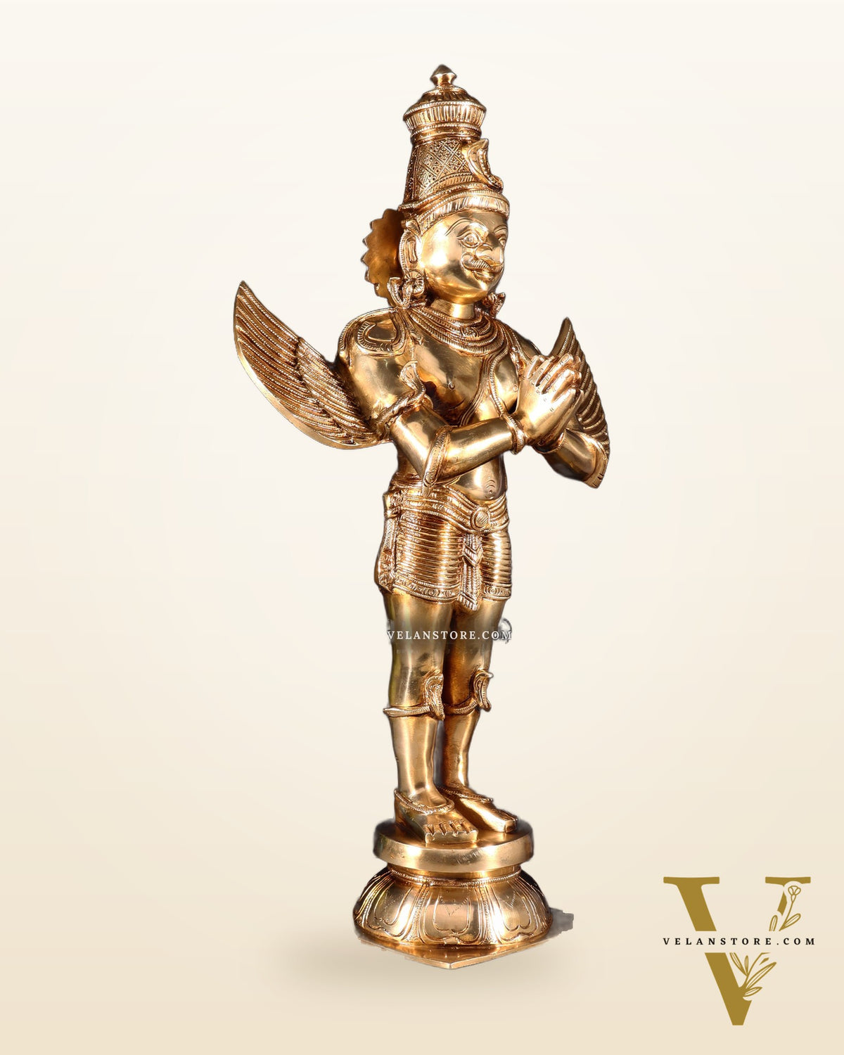 Brass Standing Garuda Dev Statue - Golden Finish, 22" Tall, 11 kg