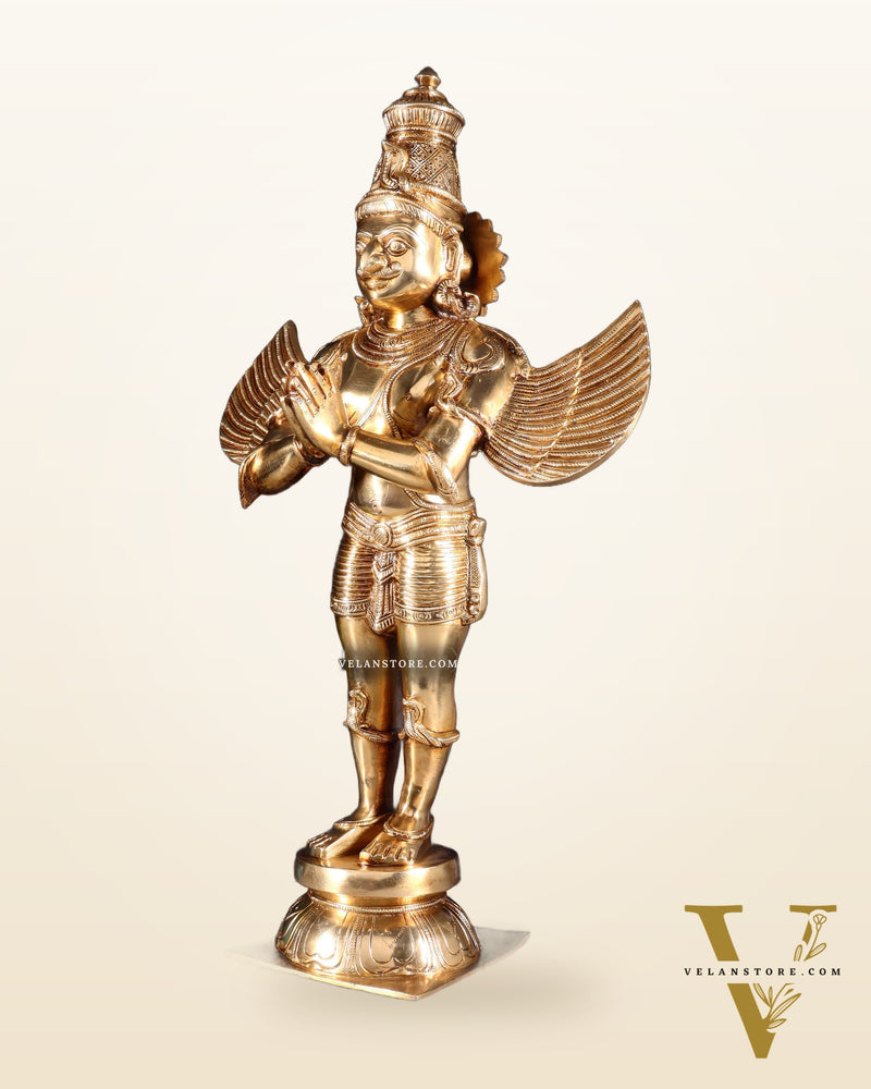 Brass Standing Garuda Dev Statue - Golden Finish, 22" Tall, 11 kg