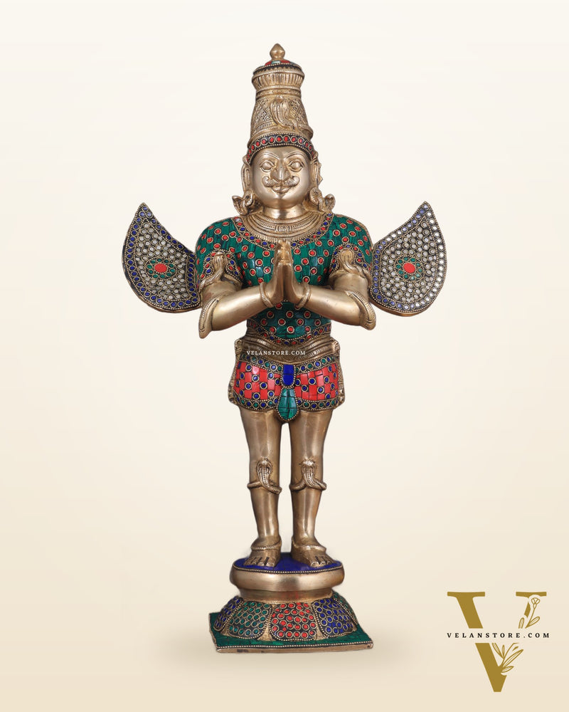Brass standing Garuda Statue with Meenakari , 22" Tall,
