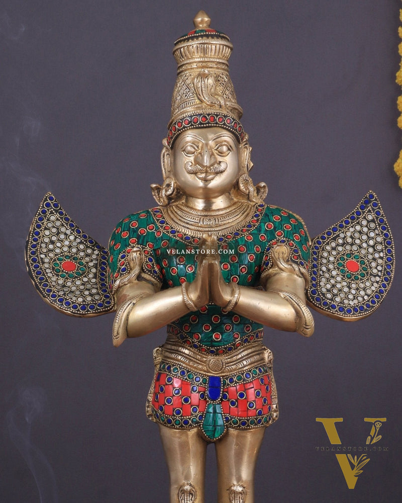 Brass standing Garuda Statue with Meenakari , 22" Tall,