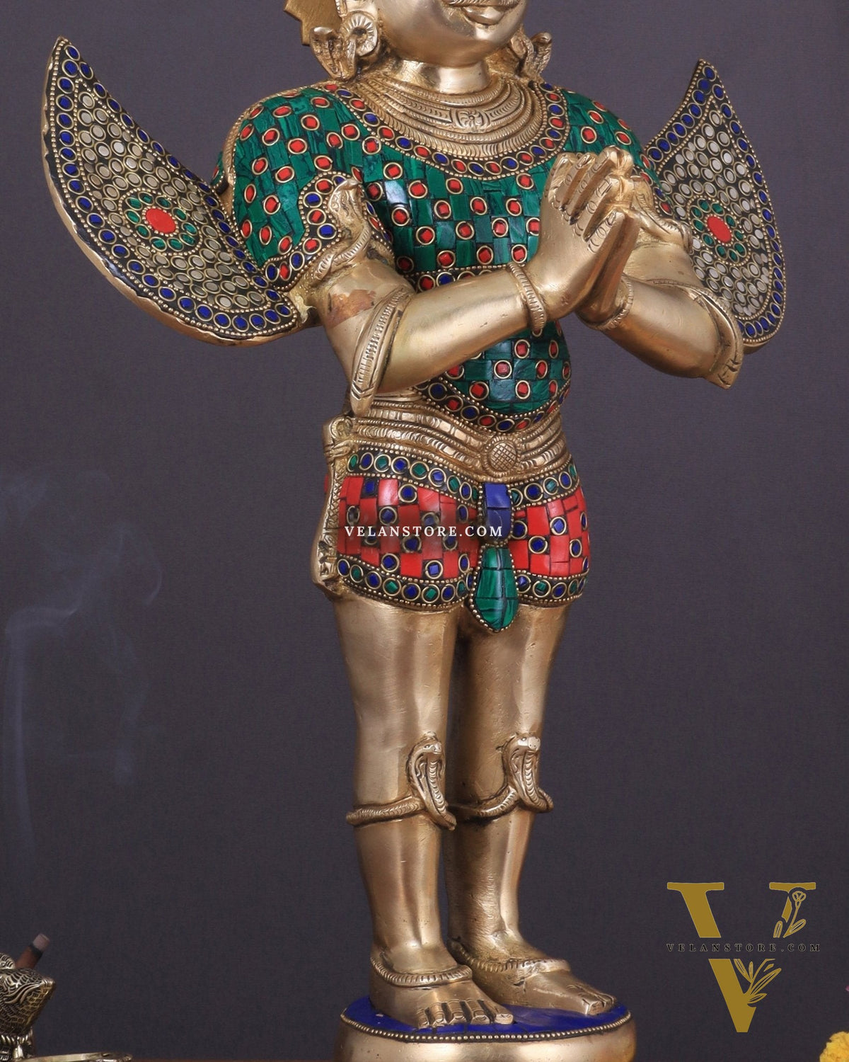 Brass standing Garuda Statue with Meenakari , 22" Tall,