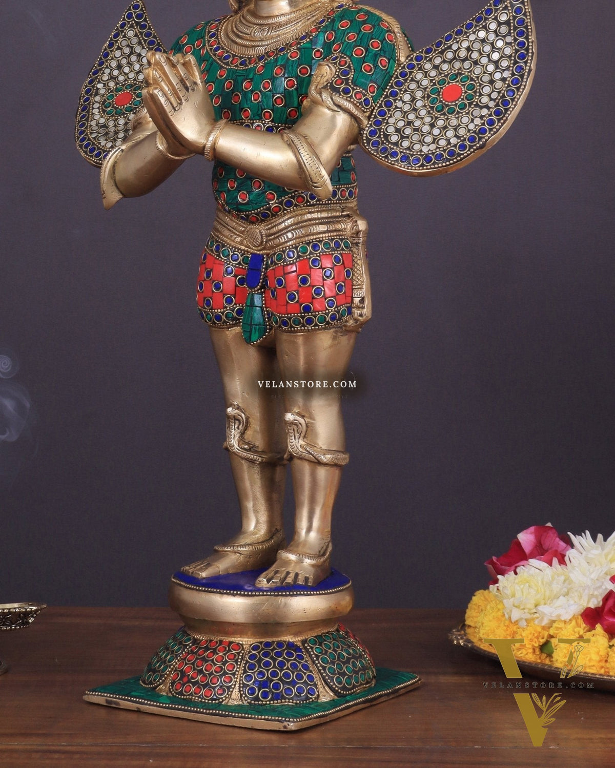 Brass standing Garuda Statue with Meenakari , 22" Tall,